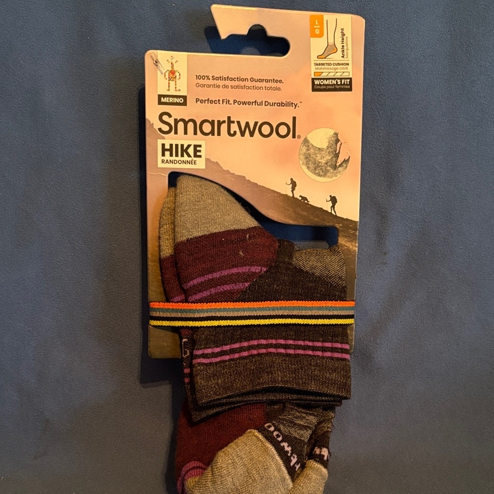 Smartwool Men's Hike Crew Socks - Gray with Maroon and Purple Stripes - Picture 1 of 1